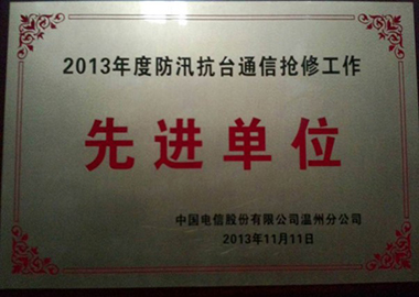 2013年度防汛抗台通信搶修工作先進單位（溫州分公司）